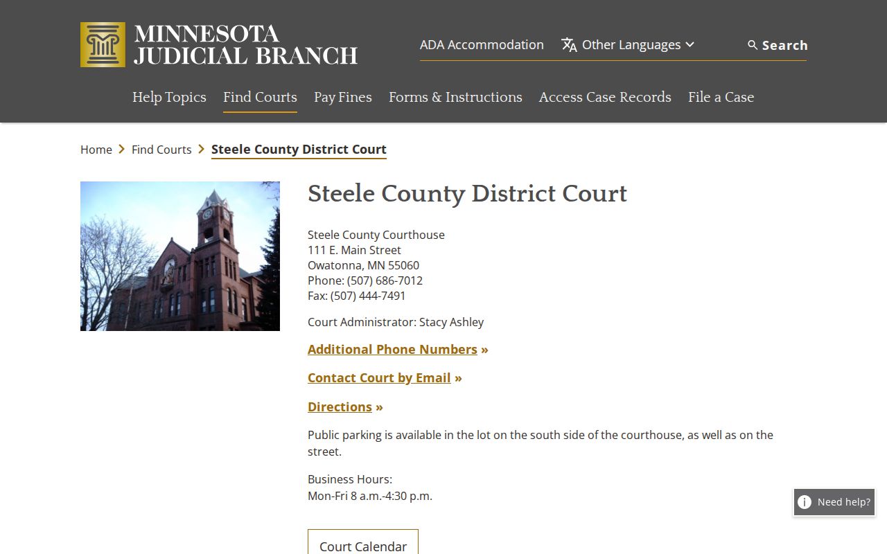 Steele County court source for released inmate case records